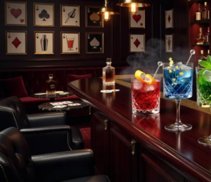 Cocktails signature colorés servis près des tables de poker de Mirevance