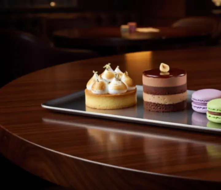 Desserts raffinés dressés avec élégance au restaurant Mirevance