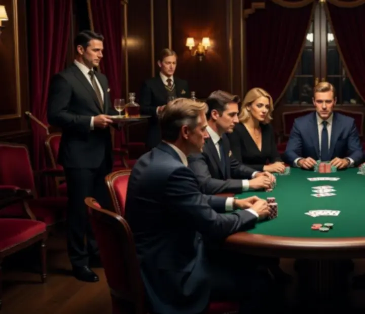 Événement d'entreprise dans le salon de cartes Mirevance avec tables de poker et ambiance chaleureuse