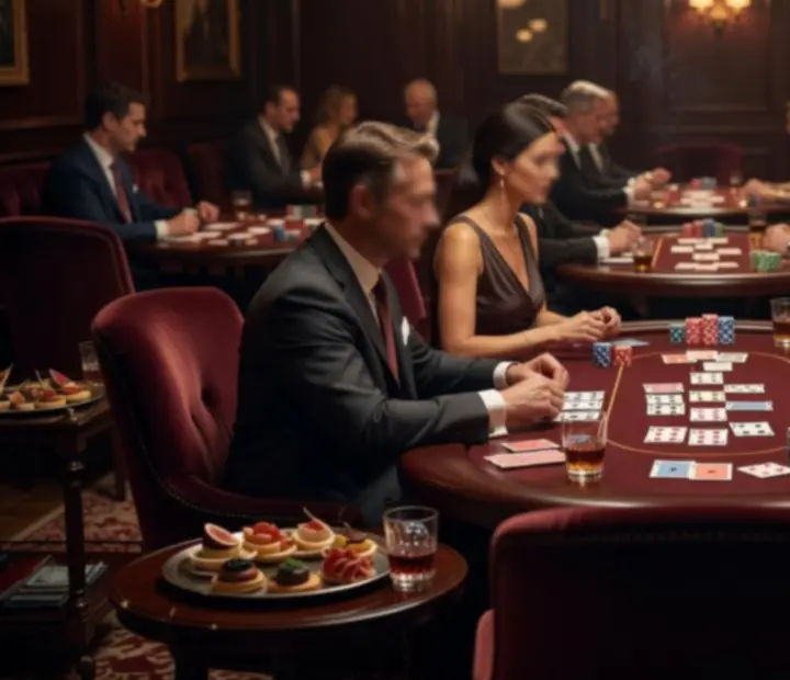 Ambiance de soirée poker dans le salon de cartes Mirevance avec lumière tamisée et jetons de poker