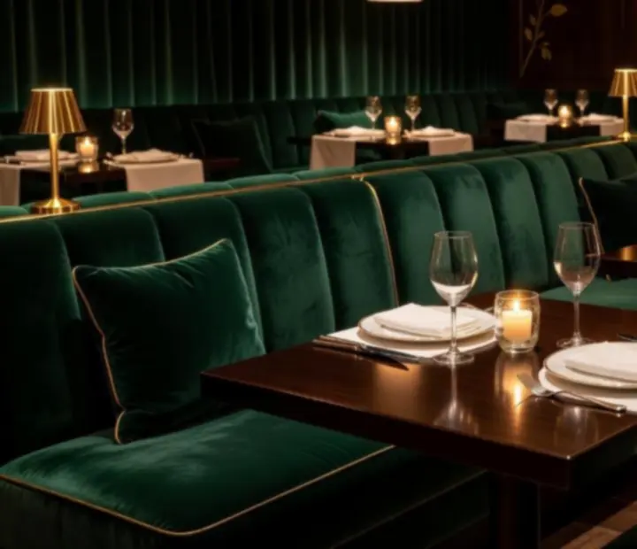 Table dressée au restaurant Mirevance avec vue sur l’espace poker en présentiel