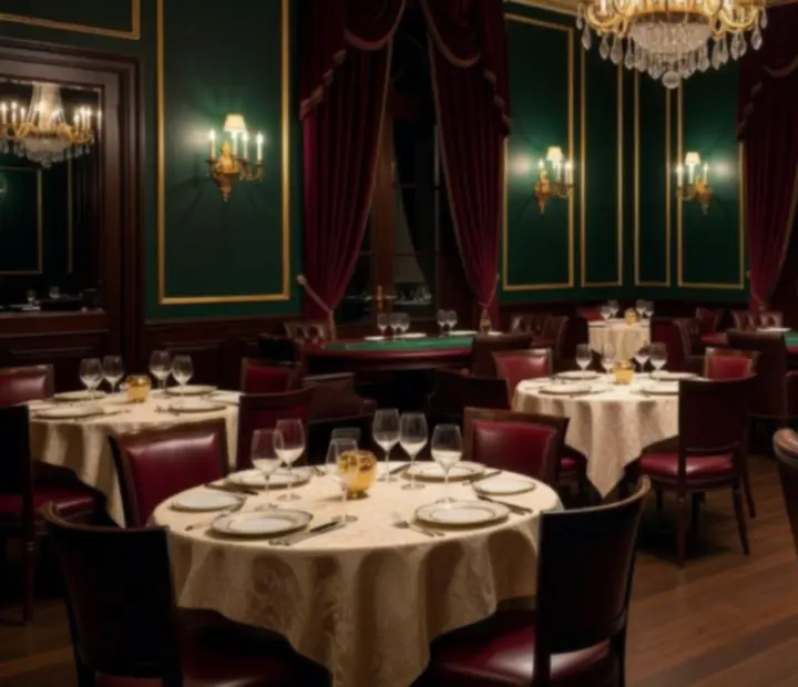 Salle du restaurant Mirevance avec ambiance feutr&eacute;e, tables dress&eacute;es et salon de cartes chic