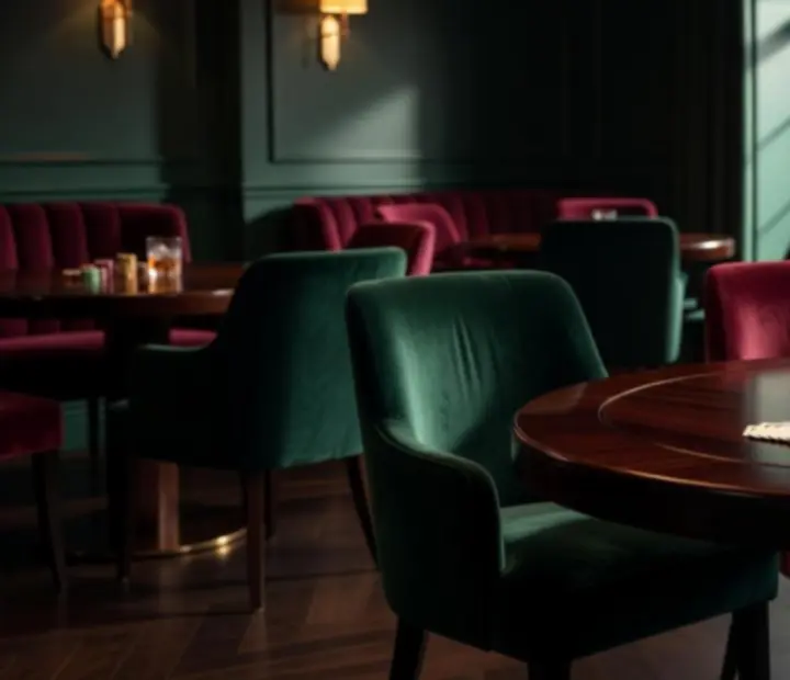 Salon de cartes privatisé avec tables de poker et fauteuils confortables.