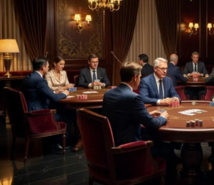 Salon de cartes Mirevance avec tables de poker, fauteuils confortables et ambiance lounge.