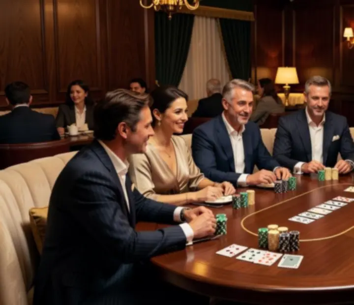Ambiance de soirée poker en présentiel dans le salon de cartes Mirevance