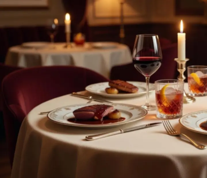 Table de dîner élégante avec ambiance chaleureuse au restaurant Mirevance